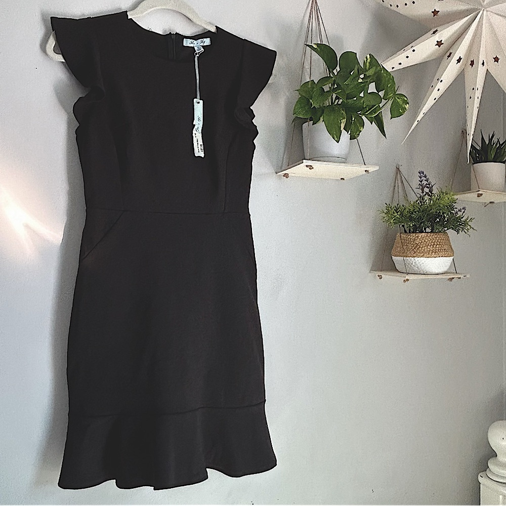 🩷NWT SHE AND SKY LITTLE BLACK DRESS FLOUNCE HEM MINI DRESS DANCE TRENDING - Picture 2 of 8